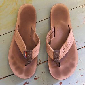 Rainbow leather flip flops